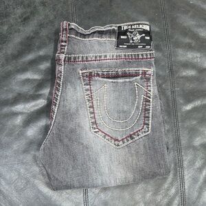 True Religion Gray Jeans with Vintage-Inspired Stitching